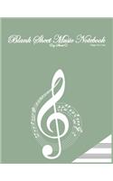 Blank Sheet Music Notebook: 11 x 8,5 inch, 100 pages. 13 staves per page, olive green, muzic key, clef, modern, with illustration.