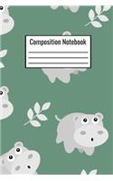 Composition Notebook: Cute Hippo Wide Ruled Notebook For Kids Teens Adults Couples Men Women Journal Book