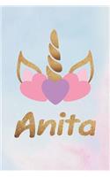 Anita: Personalized First Name Unicorn Gift Birthday Girl Notebook Journal 104 Pages