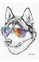Notes: Hipster Husky Designer Dog Notebook Journal - 120-Page Lined(1 Gifts for Husky Lovers)