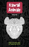 Kawaii Animals - Coloring Book - Designs with Henna, Paisley and Mandala Style Patterns