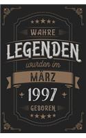 Wahre Legenden wurden im März 1997 geboren: Vintage Geburtstag Notizbuch - individuelles Geschenk für Notizen, Zeichnungen und Erinnerungen - liniert mit 100 Seiten
