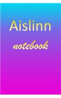 Aislinn: Blank Notebook - Wide Ruled Lined Paper Notepad - Writing Pad Practice Journal - Custom Personalized First Name Initial A Blue Purple Gold - Taking 
