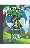 Kole: Wide Ruled Composition Notebook Dinosaur Boys Kids Personalized Journal for School Supplies - 110 pages 7.44x9.269