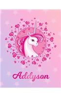 Addyson: Unicorn Large Blank Primary Handwriting Learn to Write Practice Paper for Girls - Creative Pink Purple Magical Horse Personalized Letter A Initial C