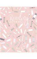 Reading Journal: Log, Track, Rate, Review Books Read Diary - Record Favourite Reads and Authors, List Books to Read -Pastel Pink, White, & Grey Book Pattern