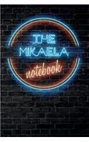 The MIKAELA Notebook: Vintage Blank Ruled Personalized & Custom Neon Sign Name Dotted Notebook Journal for Girls & Women. Wall Background. Funny Desk Accessories. Retro B