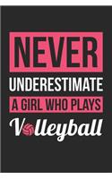 Never Underestimate A Girl Who Plays Volleyball - Volleyball Training Journal - Volleyball Notebook - Gift for Volleyball Player