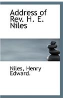 Address of REV. H. E. Niles