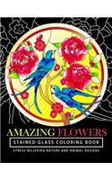 Amazing Flowers Stained Glass Coloring Books for adults