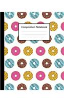 Composition Notebook: Cute Doughnut Donuts Colorful White Pattern, 110 Pages 7.5"x9.25" College Wide Ruled Paper Notebook Journal, Blank Lined Workbook for Teens Kids Stu