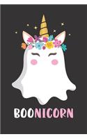 Boonicorn: Blank Lined Journal Notebook with Halloween Cute Ghost and Spirit, Unicorn Graphic Theme for Girls