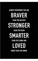 Always Remember You Are Braver Than You Believe Stronger Than You Seem Smarter Than You Think and Loved More Than You Know