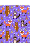 Bullet Journal Notebook Cute Tribal Raccoons, Foxes, and Bears Pattern 5: 172 Numbered Pages with 160 Graph Style Grid Pages, 6 Index Pages and 2 Key Pages in Large 8 X 10 Size for Journaling, Writing, Planning or Doodling