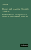 Discours sur le budget par l'Honorable John Rose