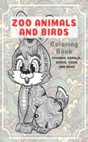 Zoo Animals and Birds - Coloring Book - Echidna, Gorilla, Gecko, Tiger, and more