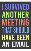 I Survived Another Meeting that Should Have Been an Email: Journal 6x9 Lined 120 pages, Funny Notebook Journal, Ruled Unique Diary: Sarcastic Humor Journal 6" x 9" Paperback notebook, soft matte cover