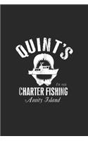 QUINT'S est.1975 CHARTER FISHING amity island: DISTRESSED QUINT'S CHARTER FISHING GREAT WHITE SHARK BOAT Journal/Notebook Blank Lined Ruled 6x9 100 Pages