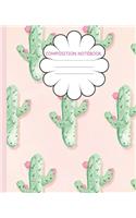Composition Notebook: Pretty Cactus on cute Rose Pink - Trendy Wide Ruled Subject Book - Blank Lined Writing Journal - Primary School, College Students Teens Kids - Teach