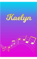 Kaelyn: Sheet Music Note Manuscript Notebook Paper - Pink Blue Gold Personalized Letter K Initial Custom First Name Cover - Musician Composer Instrument Com