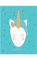 Notebook: Cute unicorn on blue star cover and Dot Graph Line Sketch pages, Extra large (8.5 x 11) inches, 110 pages, White paper, Sketch, Draw and Paint