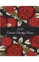 2019 Calendar Monthly Planner: Rose Floral, Monthly Calendar Book 2019, Weekly/Monthly/Yearly Calendar Journal, Large 8.5" x 11" 365 Daily journal Planner, 12 Months Calendar, sch