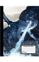 Dragon with Dragon Slayer Composition Notebook Dot Grid Paper 200 pages / 100 sheets, 9-3/4" x 7-1/2"