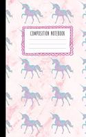 Composition Notebook: Beautiful Glitter Unicorn Pattern and Pink Marble Composition Book for Girls, Kids, School, Students and Teachers (Wide Ruled 6 x 9, 100 pages)