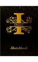 Indie Sketchbook: Letter I Personalized First Name Personal Drawing Sketch Book for Artists & Illustrators Black Gold Space Glittery Effect Cover Scrapbook Notepad & 