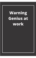 Warning Genius at work: Journal - Pink Diary, Planner, Gratitude, Writing, Travel, Goal, Bullet Notebook - 6x9 120 pages