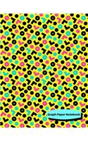 Graph Paper Notebook: 80s 90s Retro Themed - 5x5 Ruled - Large (8.5" x 11") 120 pages - Yellow with Multicolored Geometric shapes