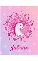 Juliana: Juliana Magical Unicorn Horse Large Blank Pre-K Primary Draw & Write Storybook Paper - Personalized Letter J Initial Custom First Name Cover - Story