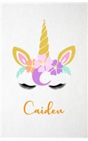 Caiden A5 Lined Notebook 110 Pages: Funny Blank Journal For Lovely Magical Unicorn Face Dream Family First Name Middle Last Surname. Unique Student Teacher Scrapbook/ Composition Great