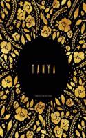 Composition Notebook. Tanya: College Ruled Journal, Black And Gold Floral Softcover With Name