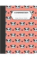 Composition: Book - Wide Ruled - Cute Notebook with Panda Pattern Pink - Journal for Students / Teachers - 7.44 x 9.69(Back to School Notebooks)