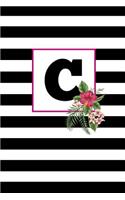 C: C Monogram Notebook: Black and White Striped: Initial C: 6x9 Inch, 120 Pages, Blank Lined, College Ruled Journal