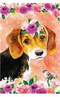 Bullet Journal Notebook for Dog Lovers Beagle Puppy in Flowers 5: 162 Numbered Pages with 150 Dot Grid Pages, 6 Index Pages and 2 Key Pages for Journaling, Writing, Planning and Doodling, for Women, Men, Kids, 160 