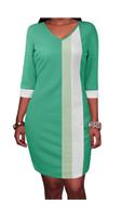 GodeyesWomen Godeyes Womens V Neck 3/4 Sleeve Plus-Size Collision Color Mid Dresses