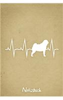 Notizbuch: Beiges kariertes Mops Herzschlag Hunde Notizheft ca DIN A5 weiß kariert 110 Seiten