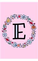 E: Letter E Monogrammed Bullet Journal - Pink, Blue & Red Floral Doodle Wreath Monogram Dotted Bujo Note Book with Initial for Creative Journaling - Pe