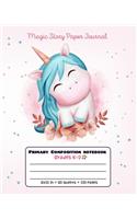 Primary Composition Notebook Grades K-2 Magic Story Paper Journal: Picture drawing and Dash Mid Line hand writing paper - Flowers Cute Unicorn