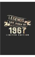 Legends are born in 1967: 6x9 Birthday - blank with numbers paper - notebook - notes