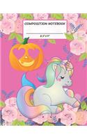 Composition Notebook: Halloween Unicorn and Jack O Lantern Pumpkin, Heart, Flower, Wide Ruled paper Notebook, Notes Taking, Basic Lines Journal,8.5"x11",100 Pages, For Bo