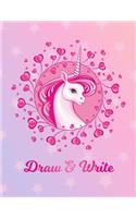 Draw & Write: Cute Unicorn Large Blank Pre-K Primary Draw & Write Storybook Paper - Magical Unicorn Fantasy Pink Blue Purple Girly Cover - Story Book Drawing Writ