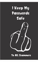 I Keep My Passwords Safe: To All Scammers Password Booklet to Keep Your Usernames, Emails and Password safe, 107 Pages 6x9 inches in Size