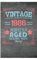 Vintage Quality Without Question One of a Kind 1986 Limited Edition Perfectly Aged Original Parts Mostly: Blank Lined Journal - 6x9 Birthday Journal, 1986 Birthday Gifts