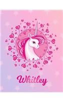 Whitley: Unicorn Large Blank Primary Sketchbook Paper - Pink Purple Magical Horse Personalized Letter W Initial Custom First Name Cover - Drawing Sketch Book