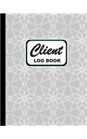 Client Log Book: Client Profile Tracking Log Book, Area for personal notes on products, services, date, time, and Index Page with Geometric Glacier Gray