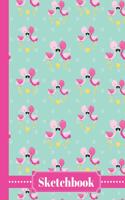 Sketchbook: Cute Teal Pink Flamingo Sketch Book For Kids Large 8.5x11 Blank 110 Page Notebook For Drawing, Doodling, Sketching