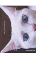 Composition Notebook: 100 wide ruled pages - White Cat Blue Eyes - class note taking book for teens in middle, high school and adult college classes or journaling diary